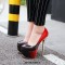 Round Toe Stiletto Metallic Heels Gradient Platforms Pumps - Red