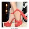 Peep Toe Platforms Ankle Buckle Straps Chunky Heels Pumps Sandals - Tan