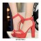 Peep Toe Platforms Ankle Buckle Straps Chunky Heels Pumps Sandals - Tan