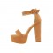 Peep Toe Platforms Ankle Buckle Straps Chunky Heels Pumps Sandals - Tan