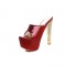 Peep Toe Rhinestones Chunky Heels Platforms Sandals - Red