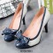 Pointed Toe Ribbon Decorated Stiletto Heels Vintage Pumps - Blue White
