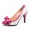 Pointed Toe Ribbon Decorated Stiletto Heels Vintage Pumps - Rose Red White