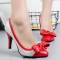 Pointed Toe Ribbon Decorated Stiletto Heels Vintage Pumps - Red White