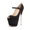 Peep Toe Metal Stiletto Heels Platforms Ankle Buckle Straps Mary Janes Pumps - Black