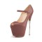 Peep Toe Metal Stiletto Heels Platforms Ankle Buckle Straps Mary Janes Pumps - Brown