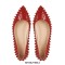 Pointed Toe Rivets Gothic Punk Studded Ballet Slip On Flat - Red