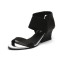 Peep Toe Genuine Leather Front and Rear Straps
 Wedges Heels Sandals - Black