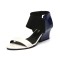 Peep Toe Genuine Leather Front and Rear Straps
 Wedges Heels Sandals - Navy