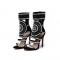Peep Toe Stilettos Mayan Princess Ankle Straps Gladiator Glitter Sandals - Black