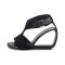 Peep Toe Genuine Leather Ankle Buckle T Straps Wedges Sandals - Black
