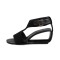 Peep Toe Genuine Leather Ankle Buckle T Straps Wedges Sandals - Black