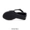 Peep Toe Genuine Leather Ankle Buckle T Straps Wedges Sandals - Black