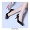 Pointed Toe Kitten Heels Patent Shallow V Cut Pumps - Black