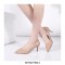 Pointed Toe Kitten Heels Patent Shallow V Cut Pumps - Nude