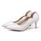 Pointed Toe Kitten Heels Patent Shallow V Cut Pumps - White