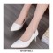 Pointed Toe Kitten Heels Patent Shallow V Cut Pumps - White