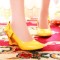 Round Toe Bowtie Decorated Heart Wedges Pumps - Yellow Patent