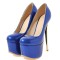 Round Toe Stiletto Golden Heels Patent Platforms Pumps - Blue