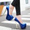Round Toe Stiletto Golden Heels Patent Platforms Pumps - Blue