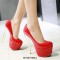 Round Toe Stiletto Golden Heels Patent Platforms Pumps - Red