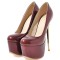 Round Toe Stiletto Golden Heels Patent Platforms Pumps - Burgundy Wine