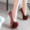 Round Toe Stiletto Golden Heels Patent Platforms Pumps - Burgundy Wine