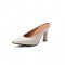 Pointed Toe Round Heels Mules Slippers Sandals - Beige