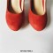Round Toe Strange Butterfly Heels Suede Pumps - Red