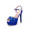 Peep Toe Ankle Buckle Straps Rhinestones Stiletto Heels Platforms Pumps - Blue