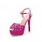 Peep Toe Ankle Buckle Straps Rhinestones Stiletto Heels Platforms Pumps - Rosy Red