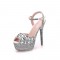 Peep Toe Ankle Buckle Straps Rhinestones Stiletto Heels Platforms Wedding Pumps - Silver
