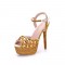 Peep Toe Ankle Buckle Straps Rhinestones Stiletto Heels Platforms Pumps - Yellow