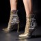 Pointed Toe Stiletto Heels Decorated Straps Ankle Highs Back Zipper Sequined Booties - Gold