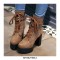 Chunky Heels Round Toe Punk Heeled Buckle Rivets Lace Up Ankle Boots - Auburn