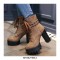 Chunky Heels Round Toe Punk Heeled Buckle Rivets Lace Up Ankle Boots - Auburn