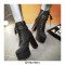 Chunky Heels Round Toe Punk Heeled Buckle Rivets Lace Up Ankle Boots - Black