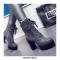Chunky Heels Round Toe Punk Heeled Buckle Rivets Lace Up Ankle Boots - Gray