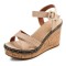Peep Toe Platforms Cross Ankle Buckle Straps Wedges Sandals - Beige