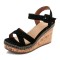 Peep Toe Platforms Cross Ankle Buckle Straps Wedges Sandals - Black