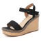 Peep Toe Platforms Line Ankle Buckle Straps Wedges Sandals - Black