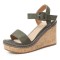Peep Toe Platforms Line Ankle Buckle Straps Wedges Sandals - Green