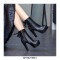 Round Toe Cuban Heels Ankle Lace Up Booties with Side Zipper - Black