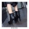 Round Toe Cuban Heels Ankle Lace Up Booties with Side Zipper - Black