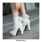 Round Toe Cuban Heels Ankle Lace Up Booties with Side Zipper - White