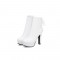Round Toe Cuban Heels Ankle Lace Up Booties with Side Zipper - White