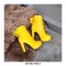 Round Toe Cuban Heels Ankle Lace Up Booties with Side Zipper - Yellow