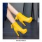 Round Toe Cuban Heels Ankle Lace Up Booties with Side Zipper - Yellow