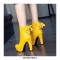 Round Toe Cuban Heels Ankle Lace Up Booties with Side Zipper - Yellow