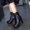 Round Toe Spike Heels Side Zipper Ankle Highs Tassel Platforms Boots - Black
